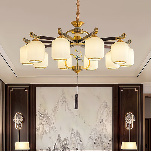 OPP-Beleuchtung (Opple) 2025 neuer Stil Abwärts alle Kupfer New Chinese Style Wohnzimmer Kronleuchter chinesischer Stil High-End-Atmosphäre Villa Restaurant Tea Room Hall 9889-15 Köpfe mit Kupfer Vollspektrum dreifarbig LED LED LED