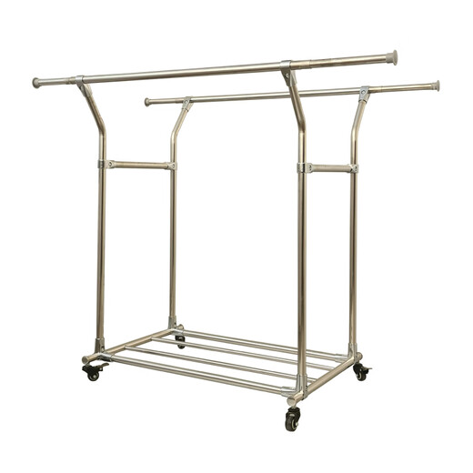 Double rod clothes rack thickened 304 stainless steel quilt floor-standing balcony household clothes rack can be customized 304 stainless steel high and low style telescopic 200 length*1421