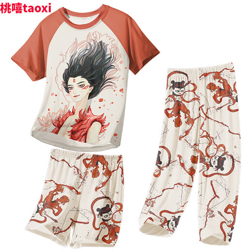 Pajama infantil Pajamas Niños Verano de manga corta Pajamas Pajamas Pajules de manga corta Pajamas Niños pequeños Modales delgados de verano Casa de niños de tamaño mediano Nezha 2025 Nuevo verano 1M-ST-12353 170 12 tamaños (120-130) CM