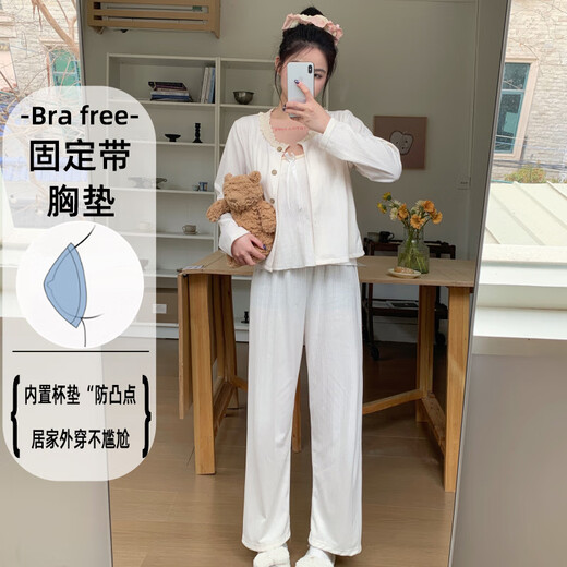 COLORFUL GEMS三件套吊带睡衣女长袖棉质家居服2025甜美性感 smf-A681灰 180 XL