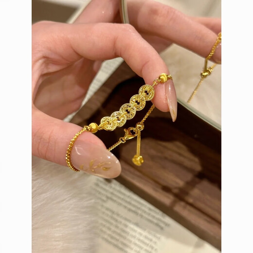 Delano Lao Phoenix Gold Store 999 pure gold Bengal red gold Nordic gold bracelets for men and women, bracelets and five emperor coins exploded Lao Fengxiang