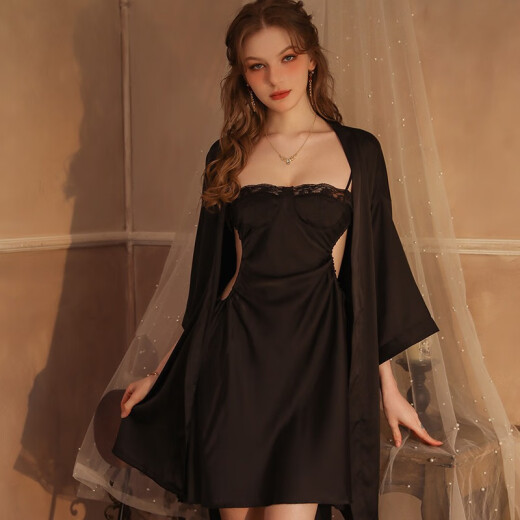 Montagut pijama francés sexy ssy hot howat sospeche sospechose set de dos piezas de dos piezas ropa de manga larga ropa de manga larga pura y lujuriosa xe6629# sexy negro con almohadilla de cofre extraíble de una talla m suspender + sleeping bocina