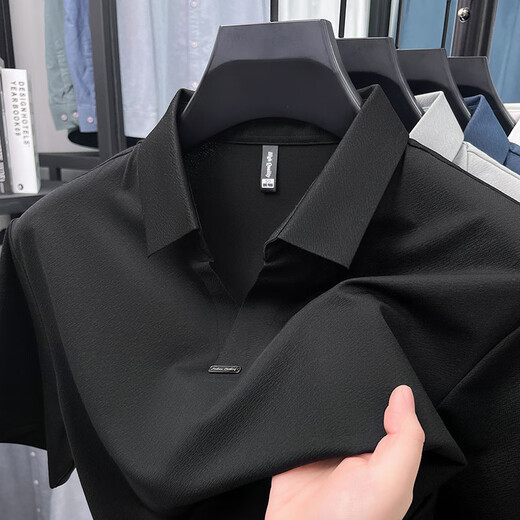 
GY Jinlilai summer ice silk without trace jacquard scissors neck short-sleeved polo shirt men's middle-aged business casual cool T-shirt white 15123 L 50 recommended weight 125-145 Jin [Jin equals 0.5 kg]