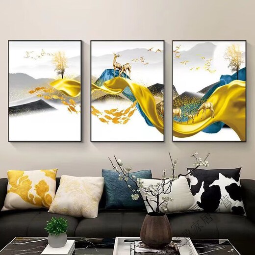 
Qinkai new Chinese living room decoration painting sofa background wall triple mural Ping An Xile creative restaurant wall hanging painting [68 flowers persimmon-16786] 20*30cm 11mm thick waterproof texture film