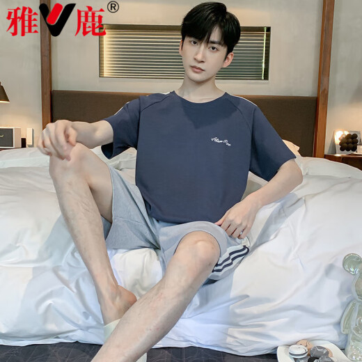 Yalu Pyjamas Männer rein Baumwolle Sommer plus Fett Plus-Größe voller Baumwollmänner Sommer-Heimkleidung kurzärmelige Jugendkoreanische koreanische Art dünne halbärmelige 9928# [Kurzärmel-Shorts] l [90-125jin [Jin gleich 0,5 kg]]