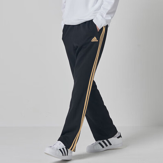 Adidas trousers men's autumn loose breathable straight pants running sports windproof casual pants black gold (classic) S