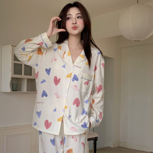 荣西图（RONGXITU）春秋季薄款睡衣女长袖家居服套装 Q9227# 170 M