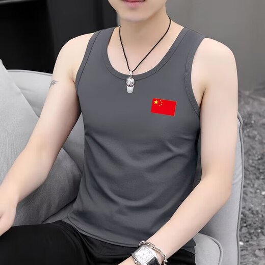 潮牌男士背心夏季运动健身坎肩修身内穿无袖T恤男冰丝打底汗衫潮 国旗背心黑色 3XL 【150-165斤】