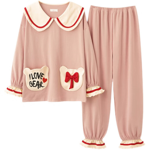 Unmarkierbar und ausgezeichnet L-Pyjamas für Frauen im Herbst und Winter Pure Cotton Niedliche langärmlige Prinzessinstil koreanische Version Set Student Cartoon Sommer Muji Muji Champagner Farbe GXT9922 M (Empfohlen 7595jin [Jin gleich 0,5 kg]))