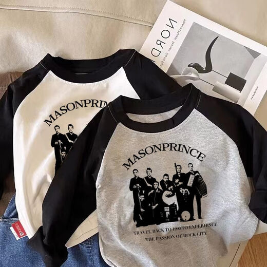 
HUALIN FASHION 2025 autumn Korean version of children's long-sleeved shirt for boys loose base shirt black and white rag-shoulder 11304 band M 110c