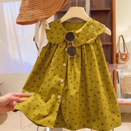 冠贸裴韩版儿童公主裙夏装女童花边短袖裙子时尚蕾丝 3883黄色 90