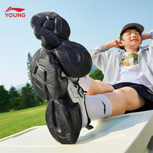 Li Ning children's shoes, children's sports shoes, men's and women's summer hollow mesh sandals, soft breathable frame shoes YKCV078 black/standard white-7 37