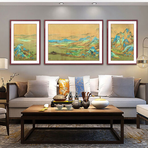 出写望云楼客厅装饰画沙发背景墙挂画国画山水画三联画办公室茶室壁画 759-04款 90*120左右60*90cm 实木框+晶瓷画面