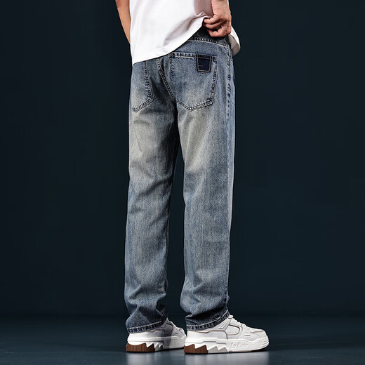 Canelin Kiskha American Retro Gradiente de lavado Jeans Jeans Men's Summer y Autumn High-Light Light-Tight Tendy Brand Bosts Men 702 Retro Blue Regular 28