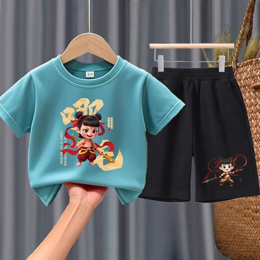 Disney (Disney) Children's Girl Summer Set Pure Cotton Shorts Shorts Handsome Cool Boy Summer Nezha Vêtements 2002 # Brew Red + 1098 # Shorts noirs 90