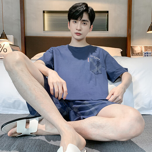 莫代尔夏季男士睡衣棉质加肥加大码全棉男夏家居服短袖青年韩版薄款半袖 9934#[短袖短裤] L [90-125斤]