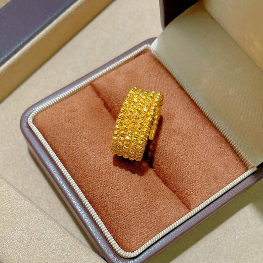 Ruinuo 5G gold bungee spring circle memory ring women's 999 solid gold flash bead open ring birthday gift for girlfriend, 5 circles 12-13, gold weight about 3.83 grams