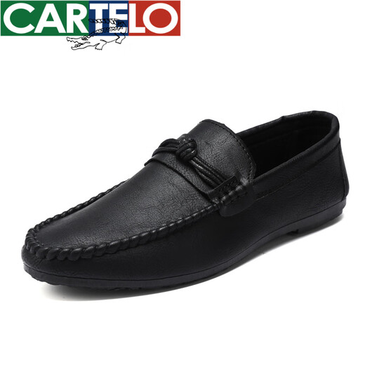 卡帝乐鳄鱼（CARTELO）夏季男鞋乐福鞋男2025年韩版男士休闲皮鞋软底社会小伙青年鞋 D826黑色 39