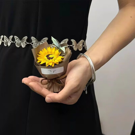 迷你口袋见面小花束玫瑰向日葵永生花仿真花伴手礼生日女神节礼物 小花束-棕色+紫玫瑰 1支