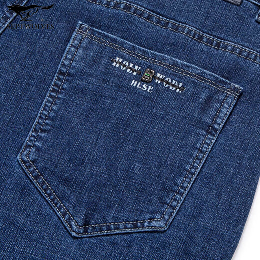 Seven Wolf (SW1960) Summer delgada algodón Stretch Stretch Jeans La ropa de papá de mediana edad, de mediana edad, pantalones para hombres, pantalones de negocios largos, azul medio (3881 estilo de primavera y otoño) regular 38 (3 pies)