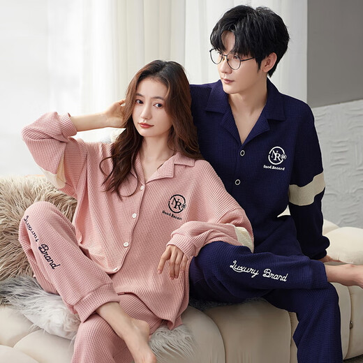 Pareja pijama otoño e invernal estilo de manga larga sencilla sencillo estilo coreano traje de cárdigan para mujeres ropa para el hogar hombres qh-9859 mujeres xxl tamaño