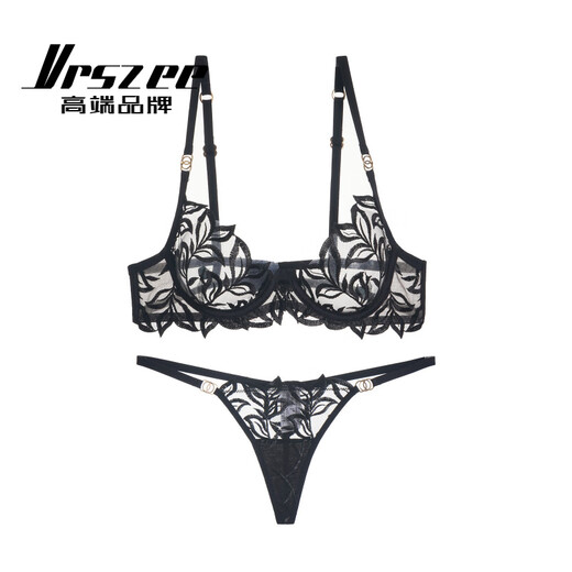 VRSZEE high-end brand underwear women's hot sexy pure desire temptation bra set lace thong underwear bikini black + thong M