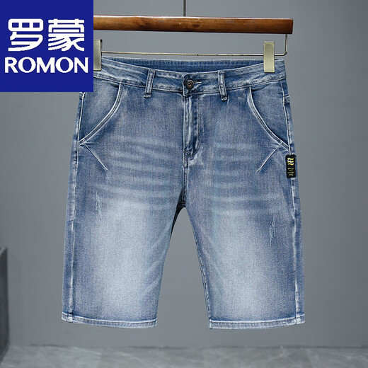 
Romon 2025 new summer thin denim shorts men's five-point loose straight mid-trousers casual versatile stretch breeches 671 black 36 (2 feet 8)