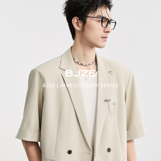 
Earl Zoer short-sleeved suit jacket for men [Tense acetate wool fixed knitting] 25 summer single suit men C521289 wheat color L