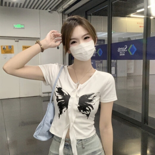 优衣库库【商场同款】美式蝴蝶印花短袖上衣甜辣百搭女款修身显瘦夏季潮流 9930黑 S