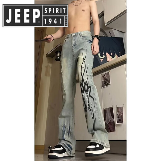 Jeep Spirit Jeep Flame Jeep Jeep Summer Brand de moda Straight Pants High Street Style 692-Black S [75-85Jin [Jin equivale a 0.5 kg]]