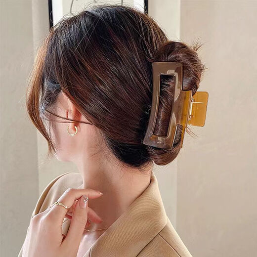 Demina's new adult simple temperament square jelly clip for hair on the back of the head, fresh hair clip, Korean style fashionable shark clip, square jelly gray 8.5CM