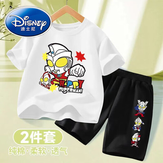 迪士尼（Disney）100%棉儿童夏季短袖套装中小童帅气奥特曼衣服男童T恤两件套装 682#粉T+468#灰短裤 90 均码