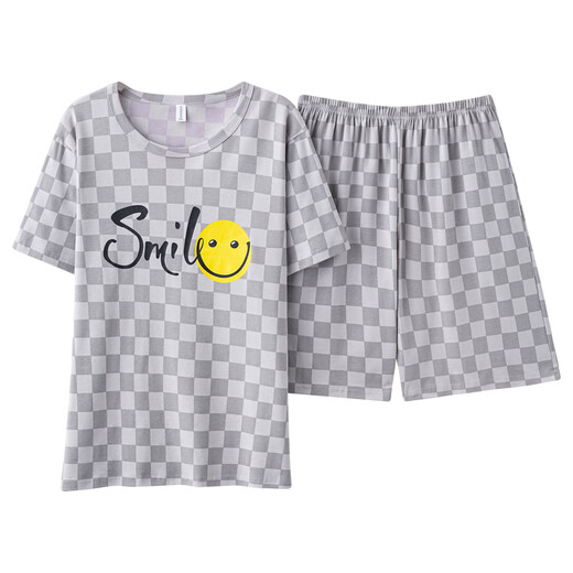 Les couples modaux habillent des pyjamas pour les femmes en été en été pur coton pur mince des vêtements de garçons à manches courts à manches à carreaux décontractés et à taille plus costume q1392 carré smiley à manches courtes l 4x taille [suggéré 190-k