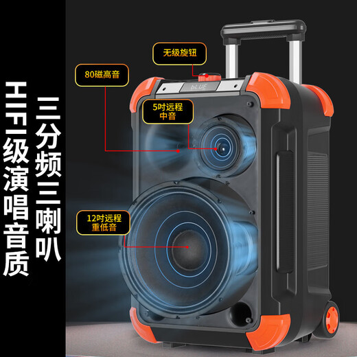 Songchuan International SS6 outdoor high-power karaoke singing audio mobile trolley home mobile square dance performance Bluetooth speaker stage live broadcast sound card all-in-one machine with wireless microphone SS6-12H wireless microphone * 2 + sound card live broadcast + gift package