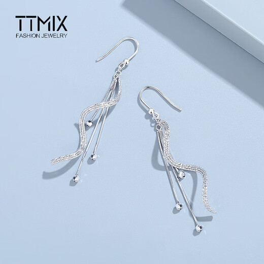 TTMIX long tassel platinum earrings for women pt950 elegant and romantic platinum ear hooks for girlfriend, ready stock 4.5-4.7g