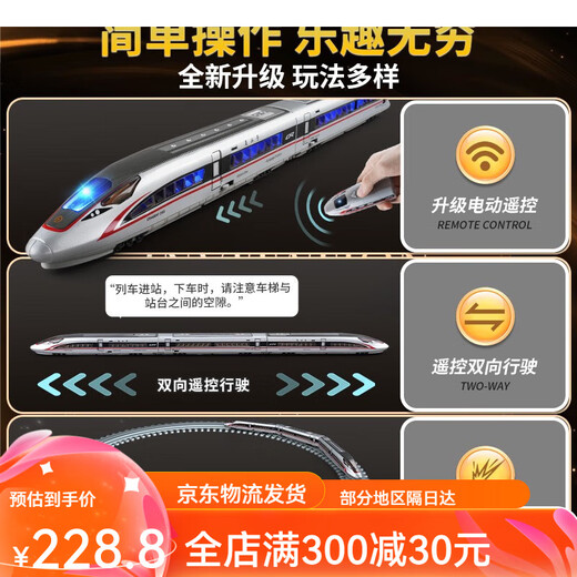 淘童年大号遥控高铁合金儿童玩具火车动车模型复兴号和谐号男孩电动轨道 遥控合金高铁复兴号 白双节