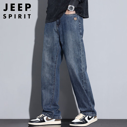 JEEP SPIRIT Jeep jeans men's autumn and winter loose straight pants men's American casual trousers nostalgic blue 33