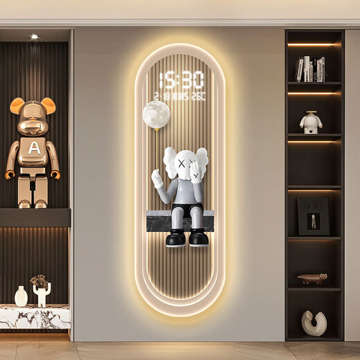 Modernes Licht Luxus Wohnzimmer Perpetual Kalender Elektronische Wanduhr 2025 Neue High-End-Sense-Uhr Veranda Vertikaler Streifen Dekorative Mallampe 14699 [mit digitalem Display Stummschaltung 70*210 cmled Lampen-Lampen-Fernbedienungsmodell [Digital Display