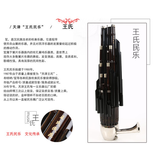 王氏天津笙乐器民乐14簧方笙17簧21簧圆笙扩音笙初学演奏 21簧紫竹镶饰竹扩音管铜斗笙-D调