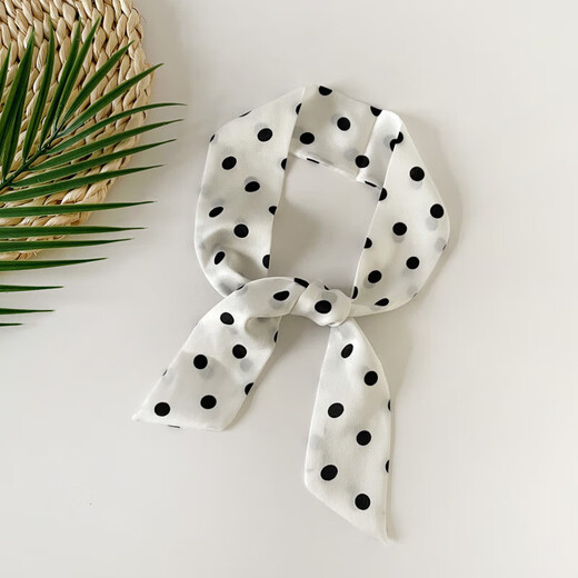 ins Fengbo dots small long streamers versatile fashionable silk scarf tie neck small square scarf tie belt slender narrow scarf ZH8601-black 86*5cm