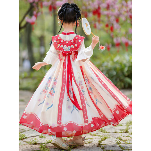 COLORFUL GEMS汉服女童连衣裙夏季古风公主演出 9195粉色短袖【单裙】 120 cm