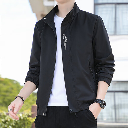 Romon Frühlingsdünne Ständerkragenjacke Herren lässige Jacke Trendy Kurzer Trench Coat Herren-Langarm-Strickjacke Top Jacke 686 [Schwarz] M [Vorgeschlagen 80-95jin [Jin gleich 0,5 kg]]