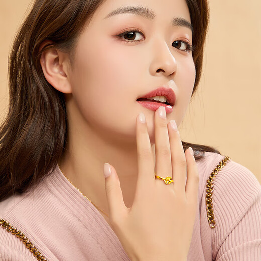 CHINA GOLD gold ring camellia ring 5D hard gold pure gold ring ring gold ring for girlfriend birthday gift 18 ring size about 0.56g