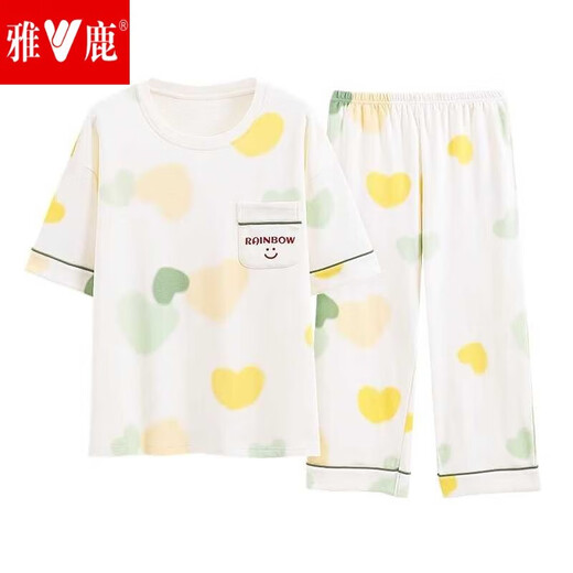 雅鹿2025睡衣女士夏季纯色棉短袖七分裤可外穿甜美休闲棉家居服 9855短裤 M  建议75-90斤穿B