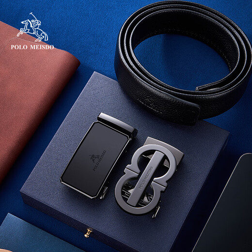 Paul mesid Herrengürtel echter Ledergürtel Herren High-End-Kuhläden Automatische Schnalle Belt Vatertagsgeschenk für Papa Praktische 600897+867 [Doppelschnalle Blue Wood Box] 120 cm andere Längenkontakt-Kundendienstnote
