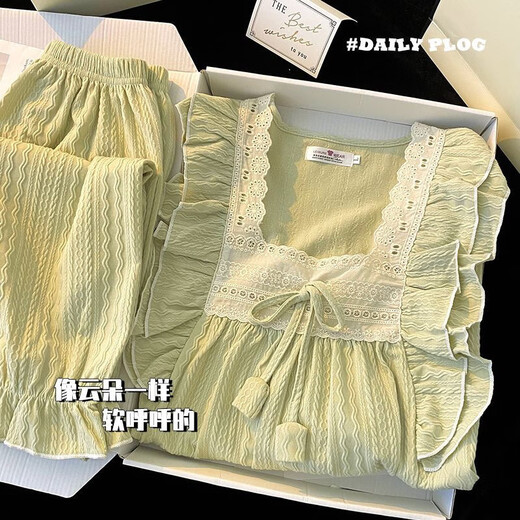 
FHHUABD spring and autumn pajamas for women in summer 2025 new comfortable long-sleeved sweet princess style can be worn outside home clothes 9904 powder-[long sleeves + trousers] XL Recommended 120-135Jin[Jin equals 0.5 kg]