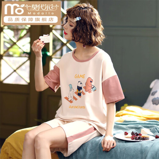 莫代尔睡衣女夏季薄款棉质短袖少女士夏天卡通可爱套装春秋冬家居服外穿 酒红色 SKM6621 M (建议75-95斤)