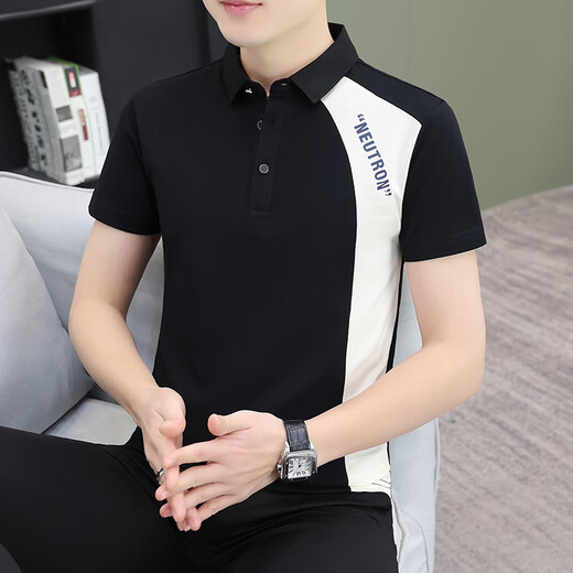 细熙无锡瑞升纺织服饰T恤夏季拼色Polo男士短袖t恤翻领新款冰丝 杏色Q733翻领短袖 2XL