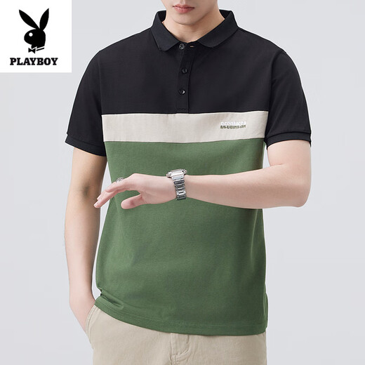 花花公子（PLAYBOY）2025夏季冰丝棉短袖T恤男装翻领拼接百搭POLO衫休闲时尚潮流体恤 826白色 XL 130-145斤