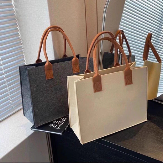Yu Dingfu large-capacity portable shoulder bag women's felt bag open tote versatile shopping bag class commuter bag gray medium size 40cm*30cm*15cm